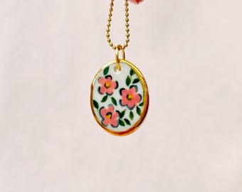 Handmade Porcelain Pendant - Hand Painted - Genuine Gold Lustre  (pendant only)