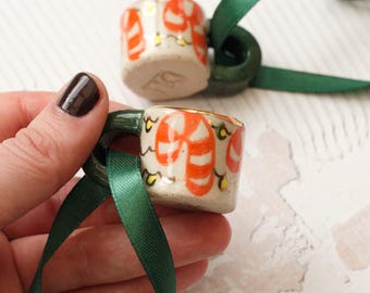 Hand-Painted Mini ceramic mug Ornament with Gold Lustre