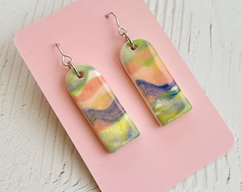 Handmade Ceramic Earrings - Hand-Painted Drop Earrings with Sterling Silver Hooks