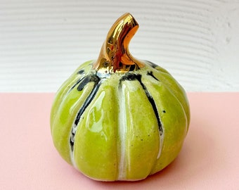 Handmade Ceramic Pumpkin with Gold Lustre Stem