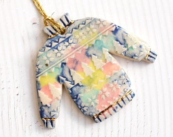 Christmas Tree Ornament with Colourful Glaze - Festive Jumper Design
