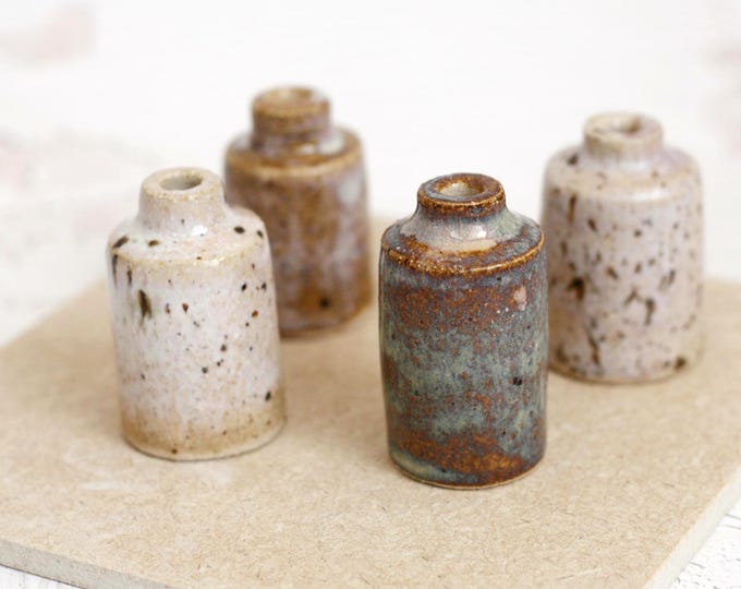 Ornamental Bud Tiny Ceramic Bottle Vase, Stoneware Pottery, Four Glaze Choices