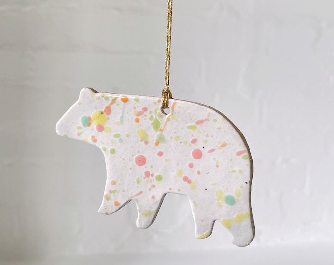 Ceramic Christmas Ornament - Colourful Speckled Polar Bear