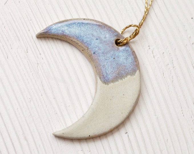 Handmade Ceramic Hanging Moon Decoration - Blue and White Glaze
