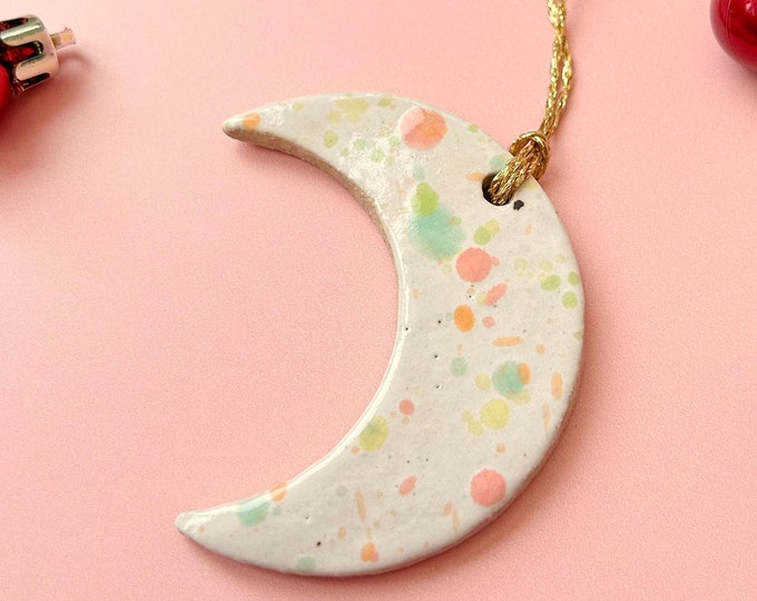 Ceramic Moon Ornament - Colourful Speckled Glaze