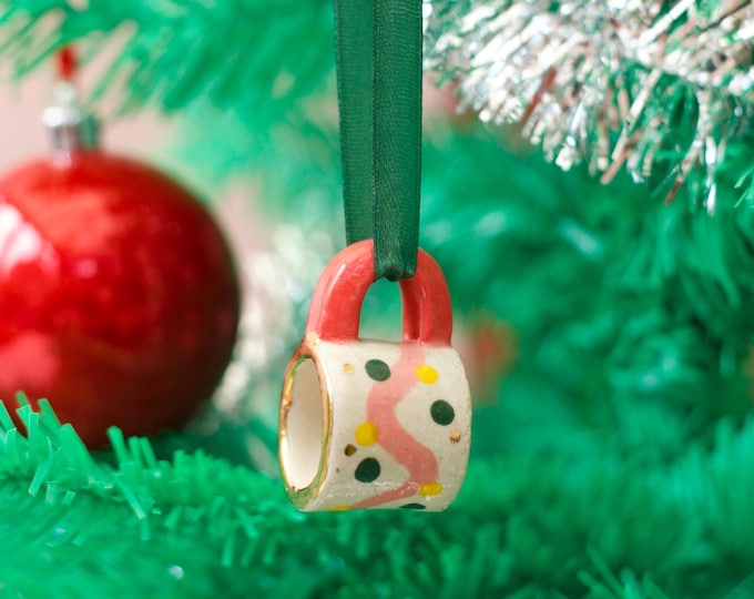 Hand-Painted Mini ceramic mug Ornament with Gold Lustre