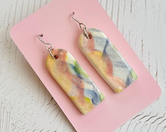 Handmade Ceramic Earrings - Hand-Painted Drop Earrings with Sterling Silver Hooks