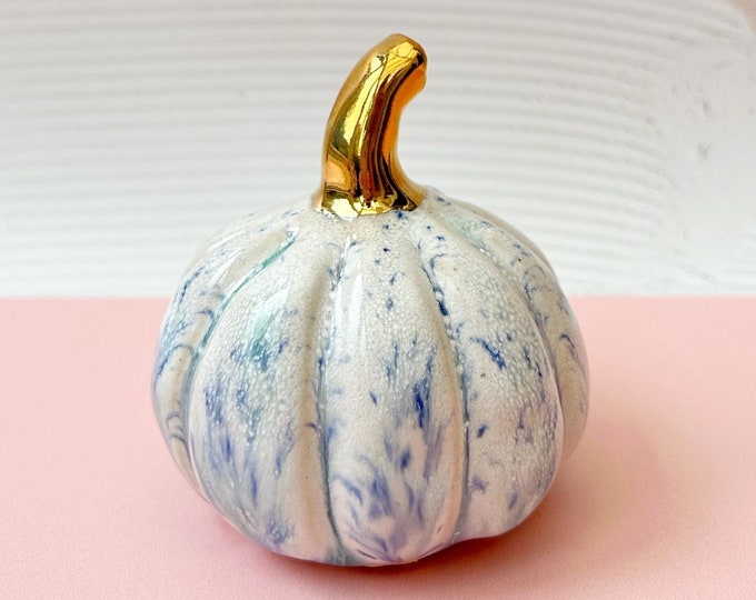 Handmade Ceramic Pumpkin with Gold Lustre Stem