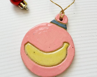 Ceramic tree ornament, banana pink bauble
