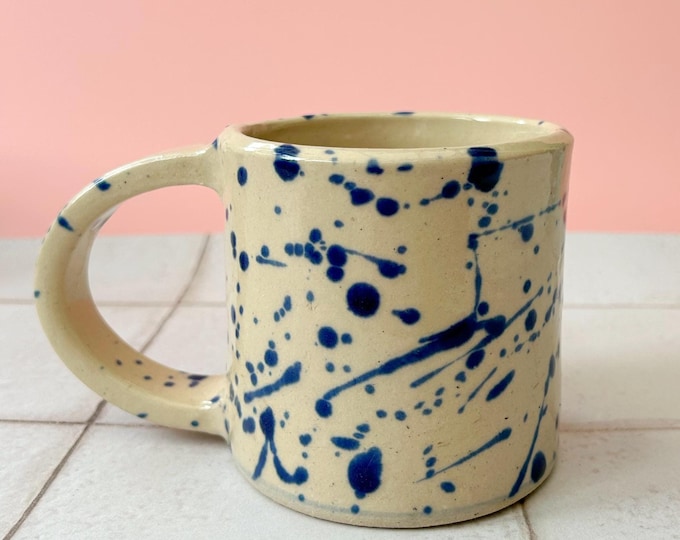 Wonky mug seconds sale - Ceramic mug, splash blue, handmade stoneware pottery