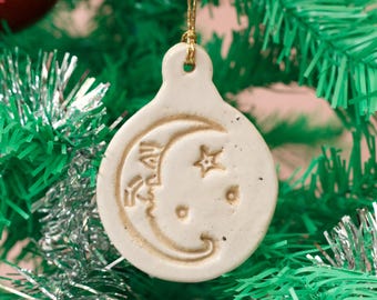 Ceramic tree ornament, moon night sky, Christmas decoration