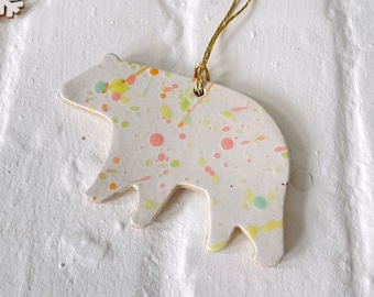 Ceramic Christmas Ornament - Colourful Speckled Polar Bear