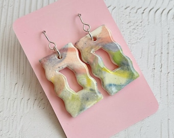 Handmade Ceramic Earrings - Hand-Painted Drop Earrings with Sterling Silver Hooks