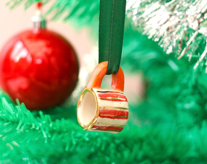 Hand-Painted Mini ceramic mug Ornament with Gold Lustre