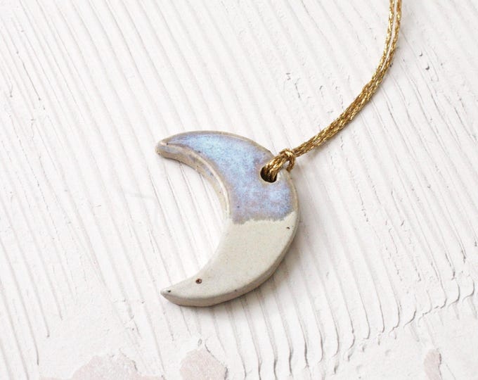 Handmade Mini Ceramic Moon Ornament: Blue/White Glaze, Festive Pottery Decor