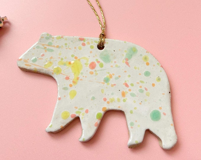 Ceramic Christmas Ornament - Colourful Speckled Polar Bear