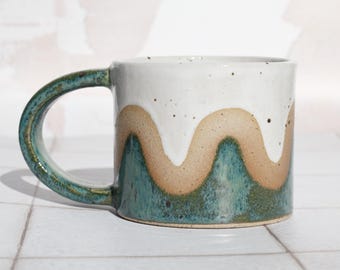 Handmade Green Marble Ceramic Mug 320ml : Speckled Stoneware Pottery