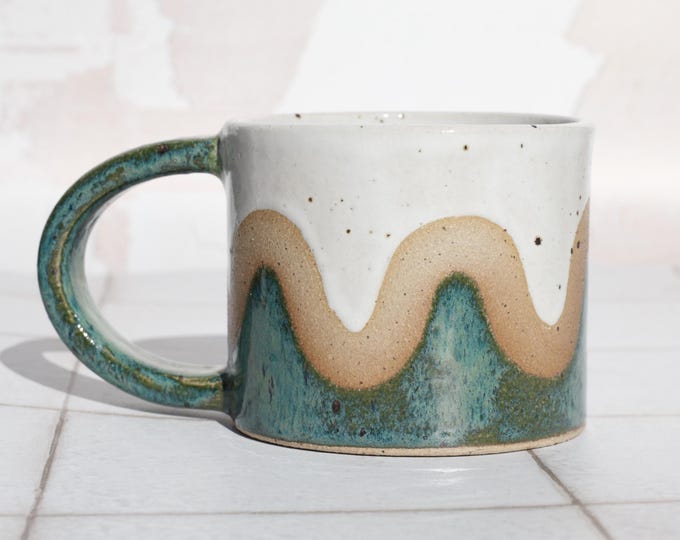 Handmade Green Marble Ceramic Mug 320ml : Speckled Stoneware Pottery