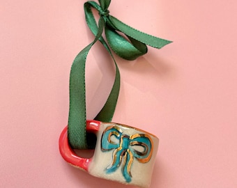 Hand-Painted Mini ceramic mug Ornament with Gold Lustre