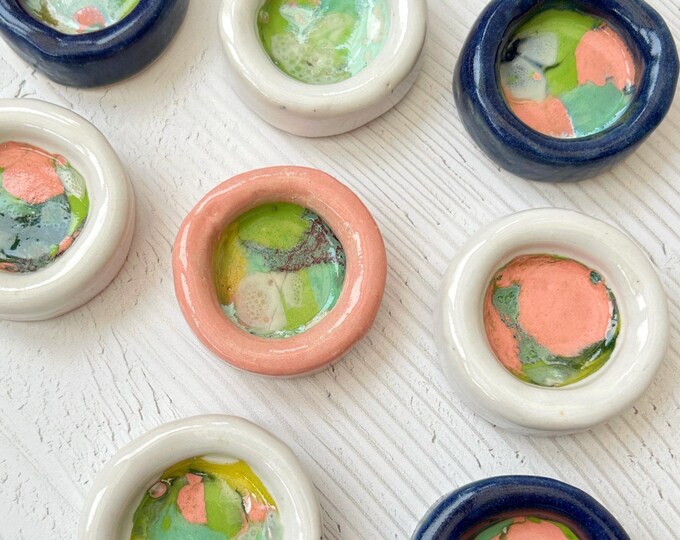 Handmade Ceramic Trinket Dish, Round Bubble Shape With Colourful Glazes