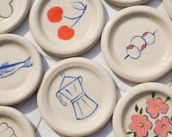Decorative Illustrated small dish, Stoneware ceramic pottery, Hand painted thrown pottery