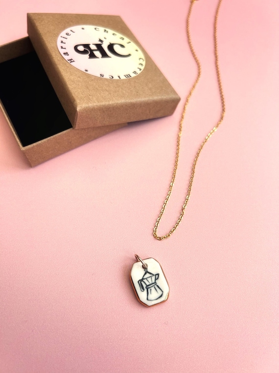 Handmade Ceramic Espresso Coffee Moka Pot Pendant (1.9cm): Gold Luster Edge