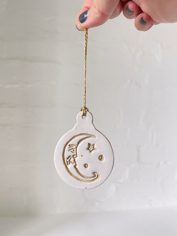Ceramic tree ornament, moon night sky, Christmas decoration