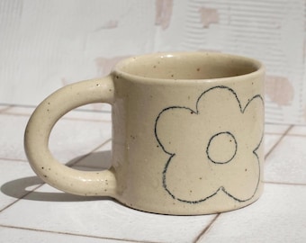 Made to order - Small Mug with Pencil Drawing and Floral Pattern