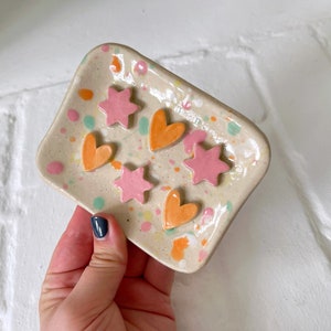 Handmade Ceramic Soap Dish Collaboration with Natalie Lea Owen, Colourful Glaze, Geometric Shapes image 4