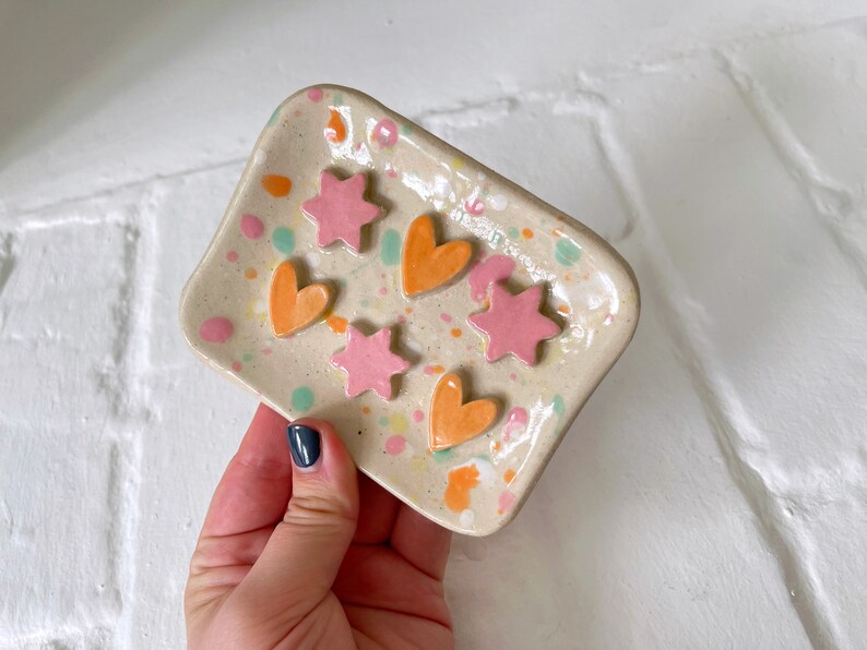 Handmade Ceramic Soap Dish Collaboration with Natalie Lea Owen, Colourful Glaze, Geometric Shapes image 4