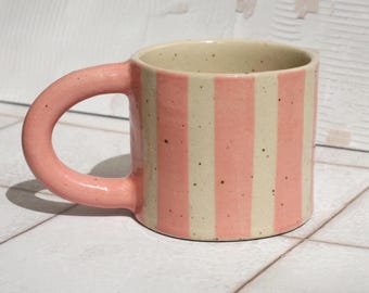 Small Ceramic Striped Mug with Pink -  round handle