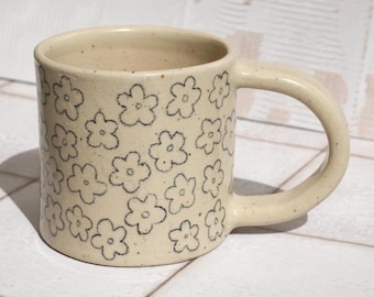 Mug with floral Pencil Drawing