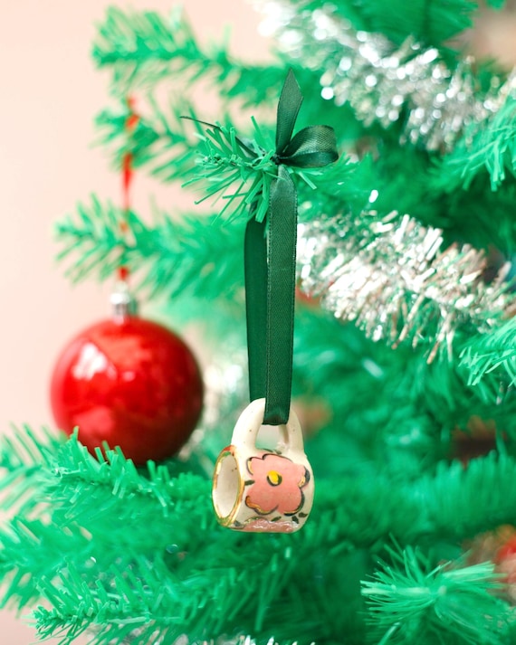 Hand-Painted Mini ceramic mug Ornament with Gold Lustre