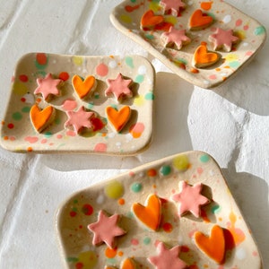 Handmade Ceramic Soap Dish Collaboration with Natalie Lea Owen, Colourful Glaze, Geometric Shapes image 3