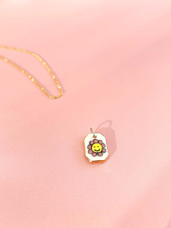 Handmade Ceramic Flower Pendant – Gold Lustre Edge, Daisy for necklace