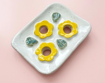 Ceramic Soap Dish with Yellow Flowers