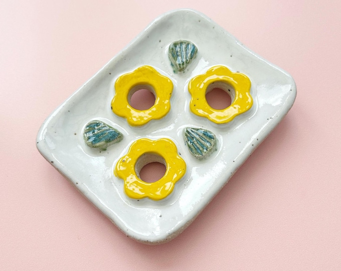 Ceramic Soap Dish with Yellow Flowers