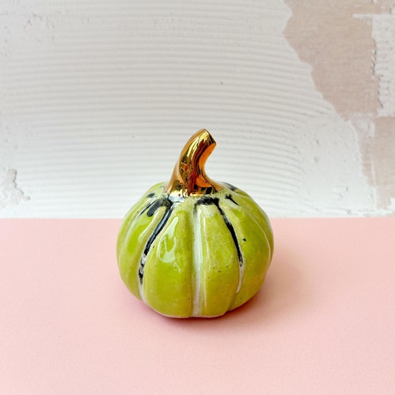 Handmade Ceramic Pumpkin with Gold Lustre Stem