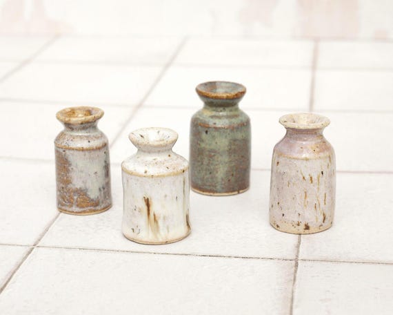 Ornamental Bud Tiny Ceramic Vase, Stoneware Pottery, Four Glaze Choices