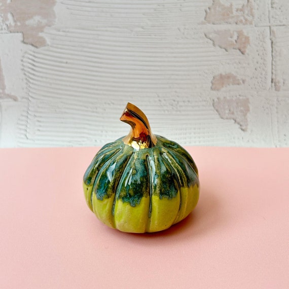 Handmade Ceramic Pumpkin with Gold Lustre Stem