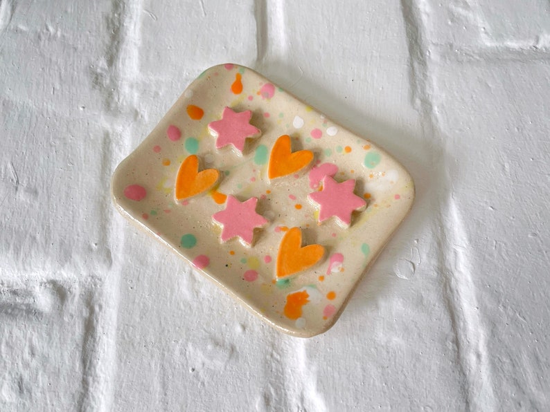 Handmade Ceramic Soap Dish Collaboration with Natalie Lea Owen, Colourful Glaze, Geometric Shapes image 2