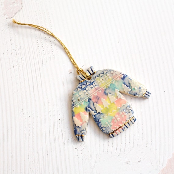 Christmas Tree Ornament with Colourful Glaze - Festive Jumper Design