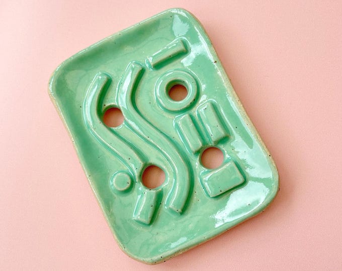 Ceramic Soap Dish with Mint Green Glaze With Drainage