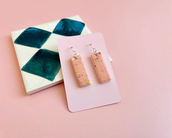 Handmade Ceramic Earrings - Hand-Painted Drop Earrings with Sterling Silver Hooks