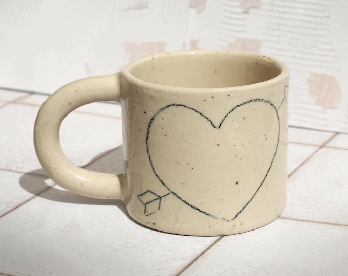 Small Pencil Heart Ceramic Stoneware Mug