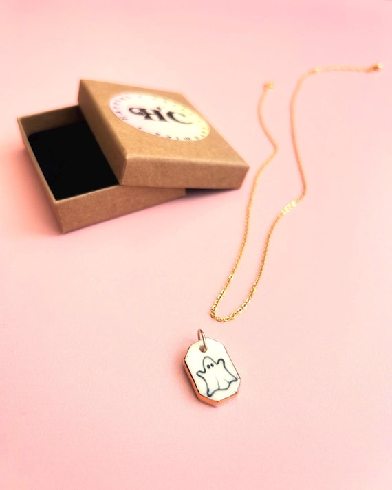 Handmade Ceramic Ghost Pendant - Gold Lustre Edge