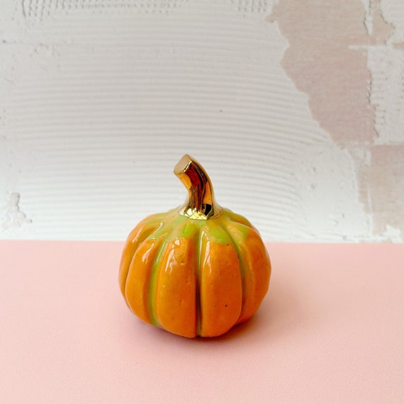 Handmade Ceramic Pumpkin with Gold Lustre Stem