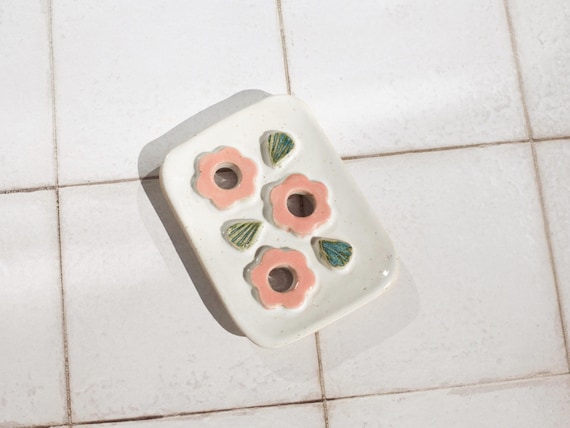 Made to order ceramic Soap Dish with Pink Flowers
