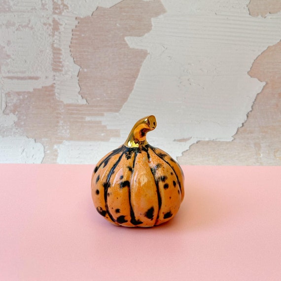 Handmade Ceramic Pumpkin with Gold Lustre Stem