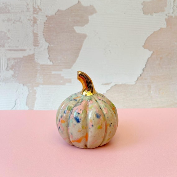 Handmade Ceramic Pumpkin with Gold Lustre Stem